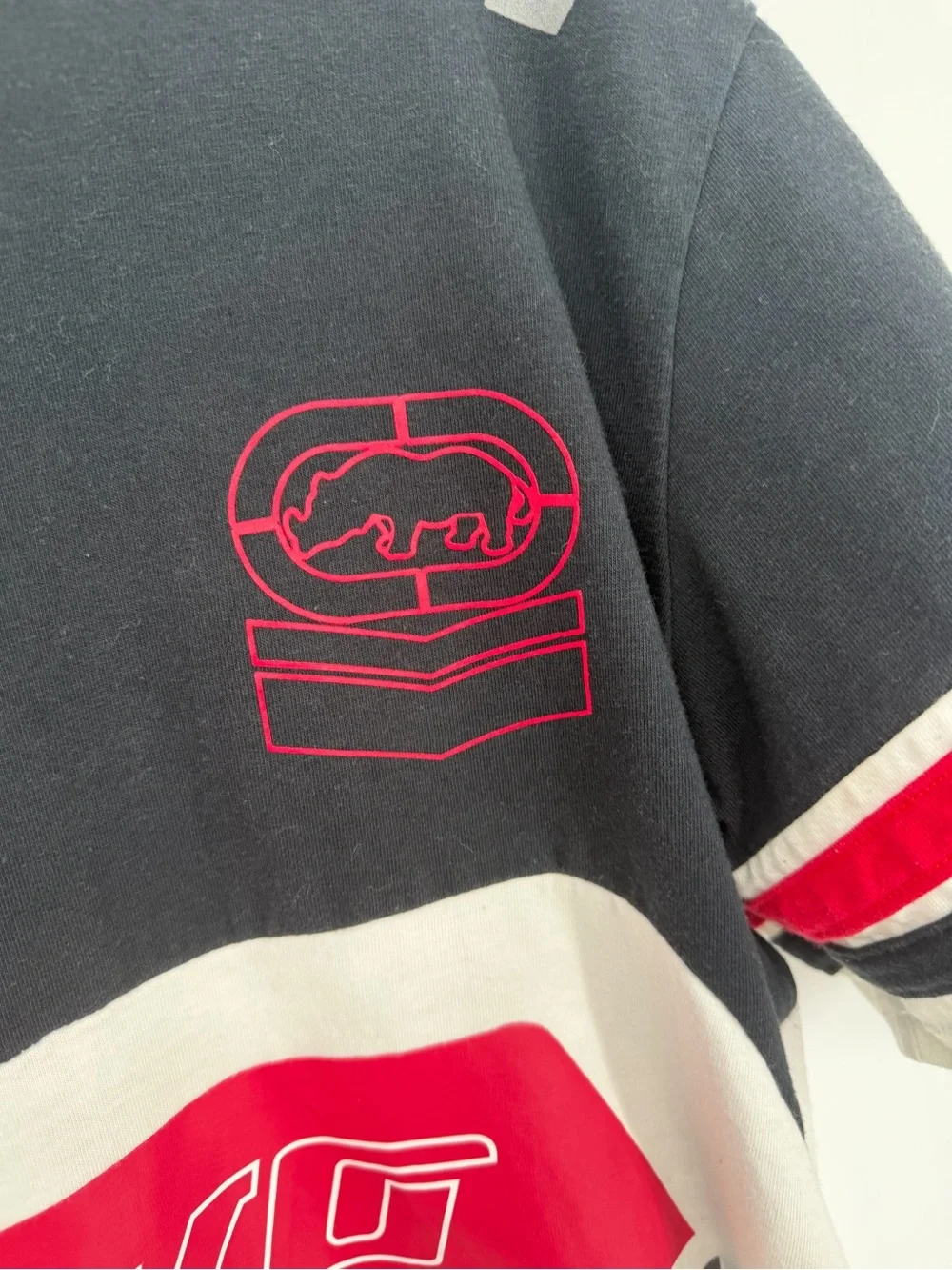 Ecko Unltd. Racing Black White & Red Colorblock Graphic Tee - large